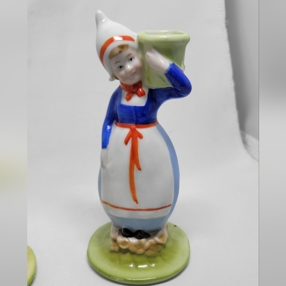 Art Deco 1930's Dutch boy and girl candle stick holders with handle Porcelain - Picture 3 of 9